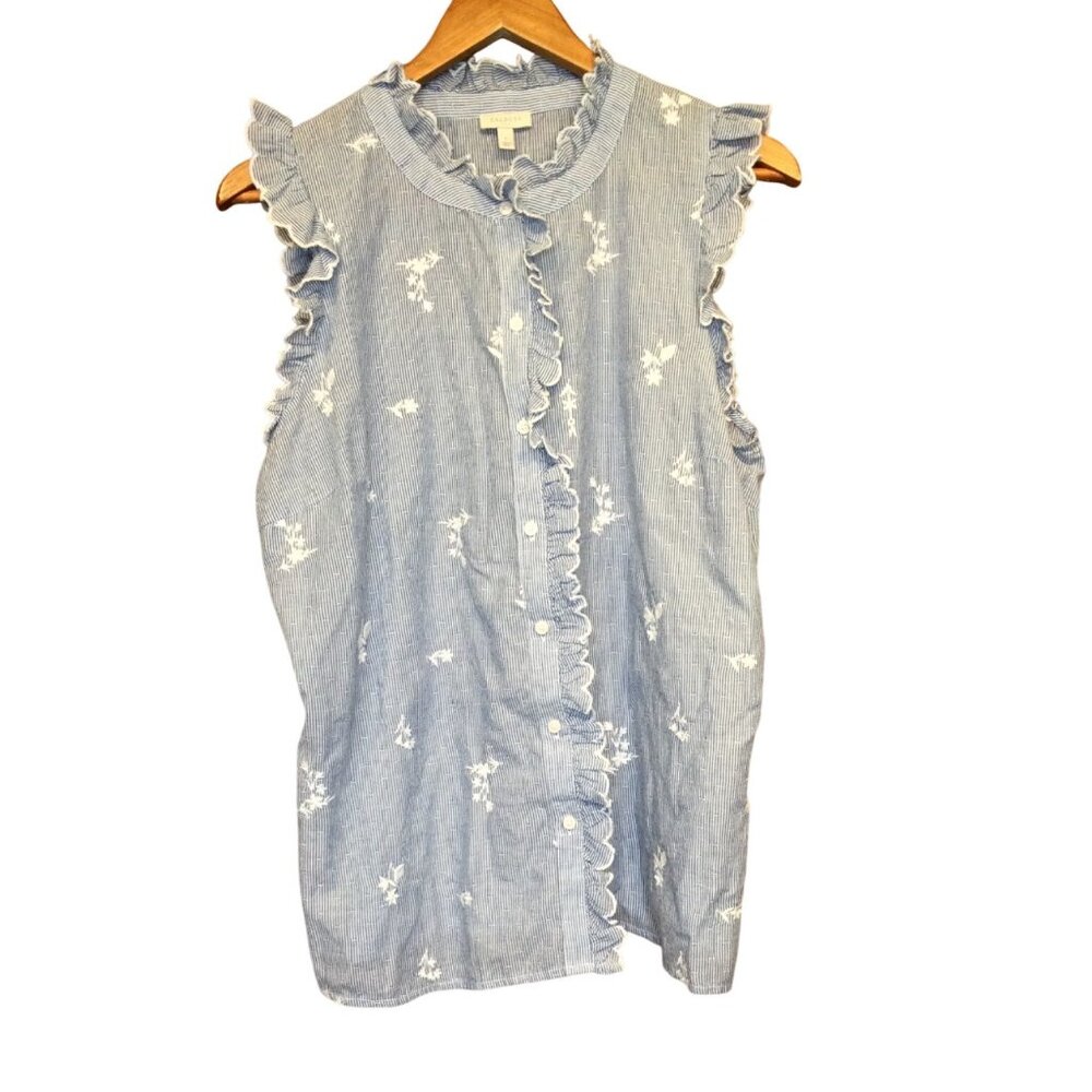 Talbots Womens Blue & White Striped Sleeveless Blouse L